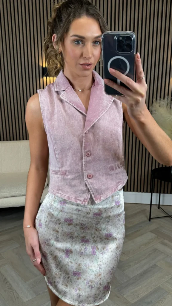 PARIS FASHION SHOPS Tops^Lyla Pink Denim Waistcoat