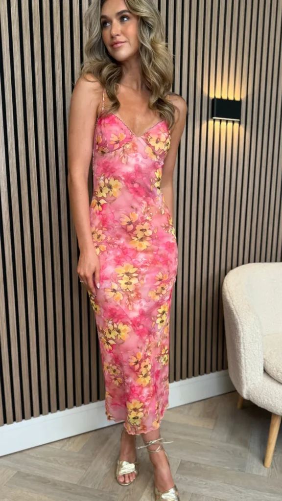 VERA LUCY Going Out Dresses | Occasion Dresses^Lyra Pink Floral Printed Cami Strap Midi Dress