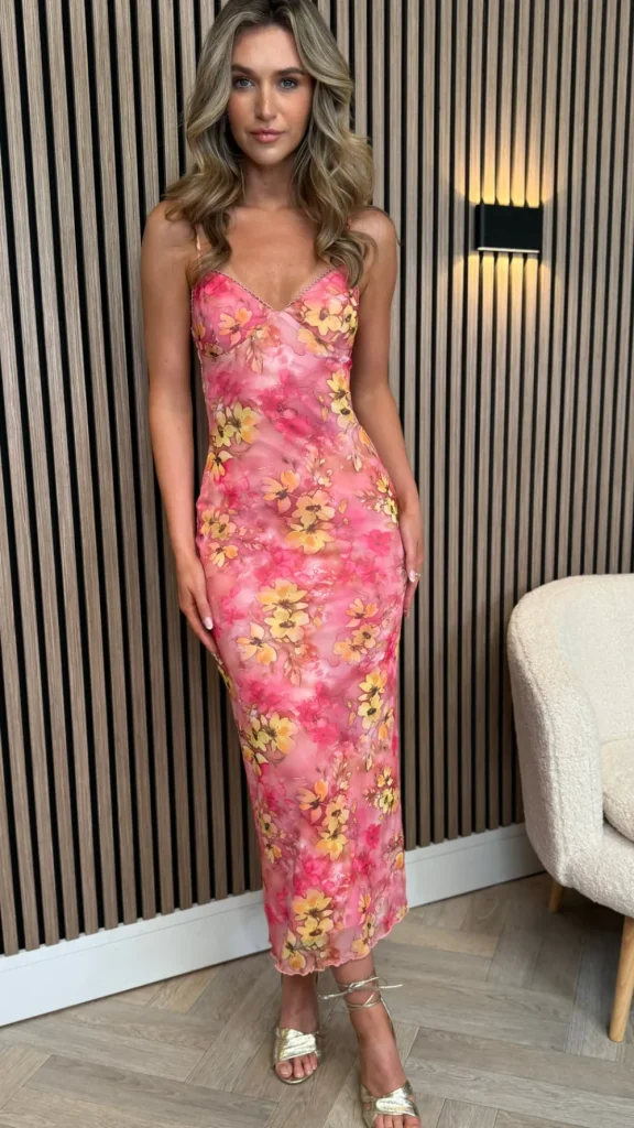 VERA LUCY Going Out Dresses | Occasion Dresses^Lyra Pink Floral Printed Cami Strap Midi Dress