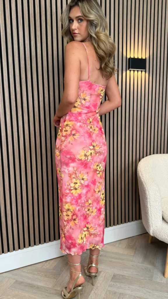 VERA LUCY Going Out Dresses | Occasion Dresses^Lyra Pink Floral Printed Cami Strap Midi Dress