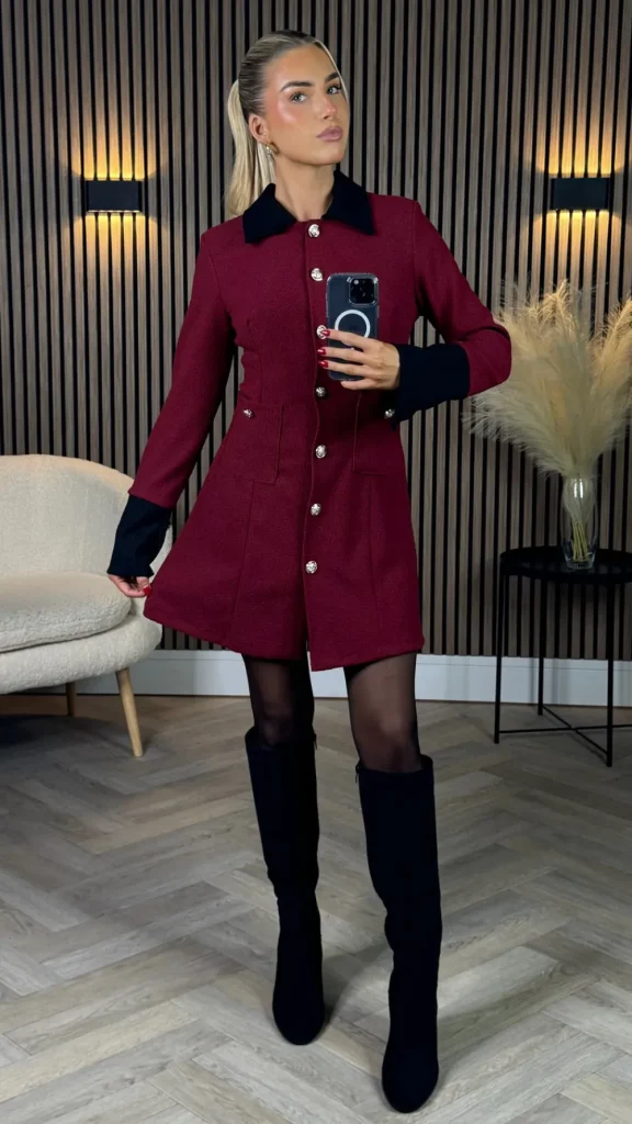 ALLYSON Going Out Dresses | Occasion Dresses^Lyric Burgundy & Black Trimmed Button Down Mini Dress