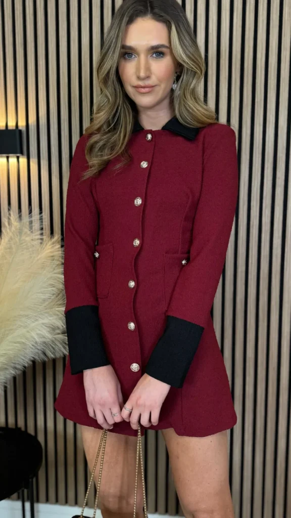 ALLYSON Going Out Dresses | Occasion Dresses^Lyric Burgundy & Black Trimmed Button Down Mini Dress