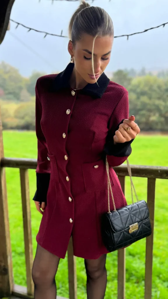 ALLYSON Going Out Dresses | Occasion Dresses^Lyric Burgundy & Black Trimmed Button Down Mini Dress