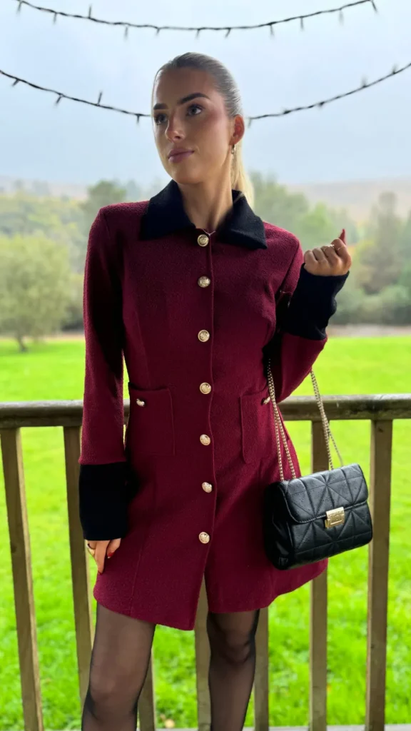 ALLYSON Going Out Dresses | Occasion Dresses^Lyric Burgundy & Black Trimmed Button Down Mini Dress