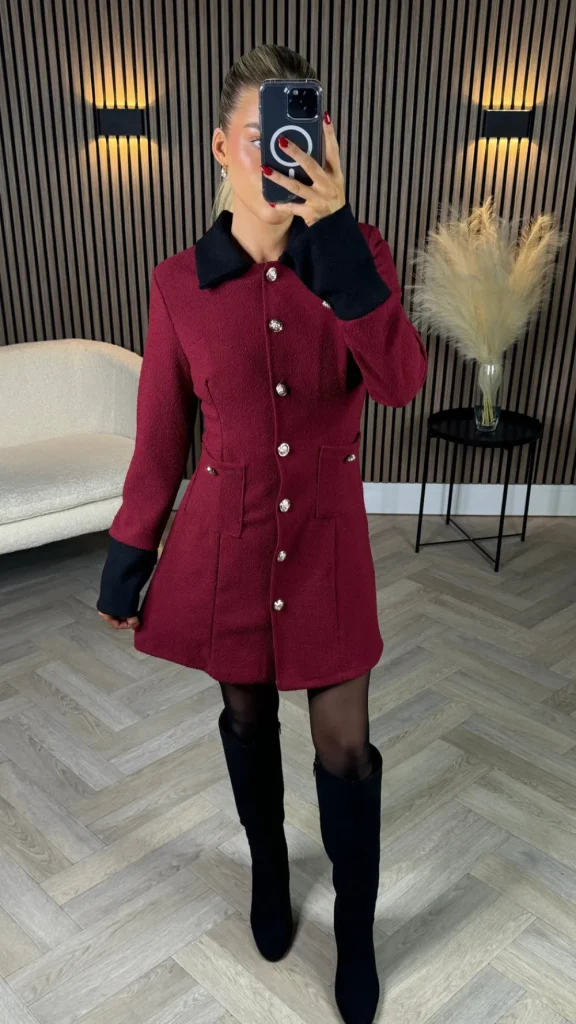 ALLYSON Going Out Dresses | Occasion Dresses^Lyric Burgundy & Black Trimmed Button Down Mini Dress