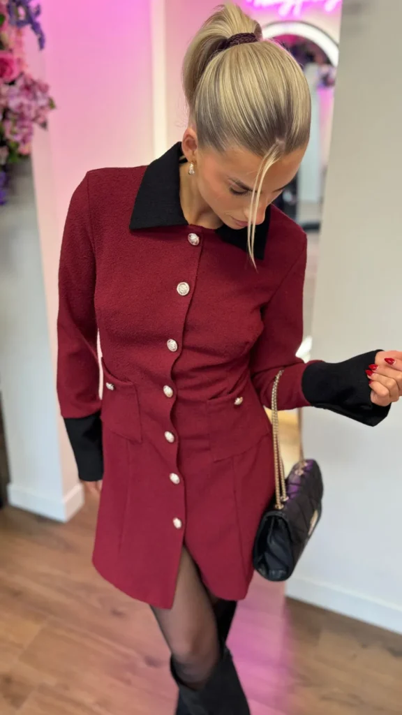 ALLYSON Going Out Dresses | Occasion Dresses^Lyric Burgundy & Black Trimmed Button Down Mini Dress