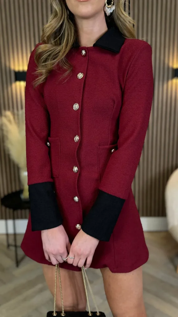 ALLYSON Going Out Dresses | Occasion Dresses^Lyric Burgundy & Black Trimmed Button Down Mini Dress