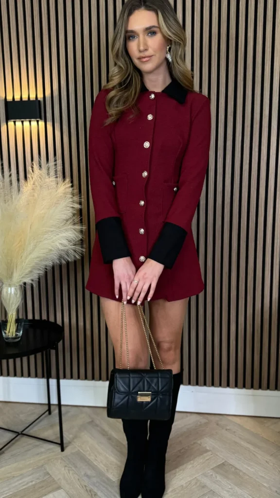 ALLYSON Going Out Dresses | Occasion Dresses^Lyric Burgundy & Black Trimmed Button Down Mini Dress