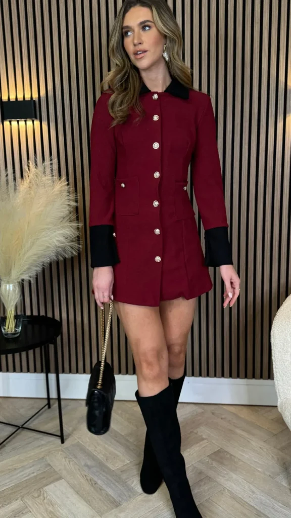 ALLYSON Going Out Dresses | Occasion Dresses^Lyric Burgundy & Black Trimmed Button Down Mini Dress