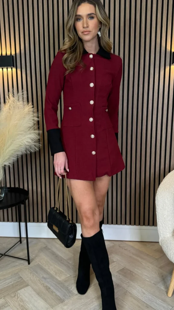 ALLYSON Going Out Dresses | Occasion Dresses^Lyric Burgundy & Black Trimmed Button Down Mini Dress
