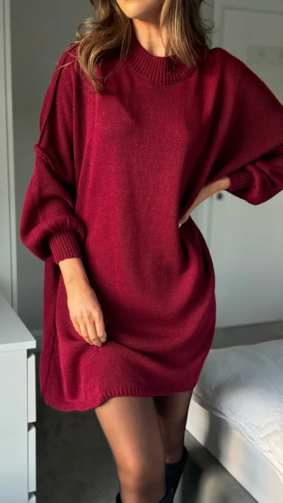 ESTEE BROWN Knitwear | Day Dresses^Madalina Burgundy Chunky Knit Jumper Dress