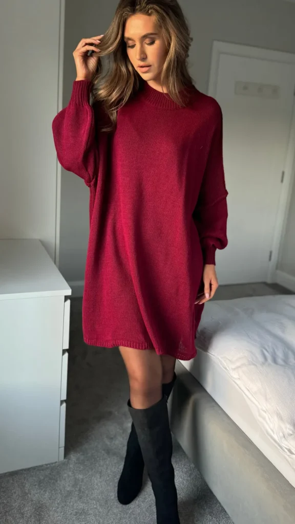 ESTEE BROWN Knitwear | Day Dresses^Madalina Burgundy Chunky Knit Jumper Dress