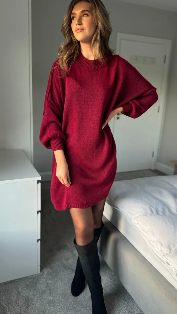 ESTEE BROWN Knitwear | Day Dresses^Madalina Burgundy Chunky Knit Jumper Dress