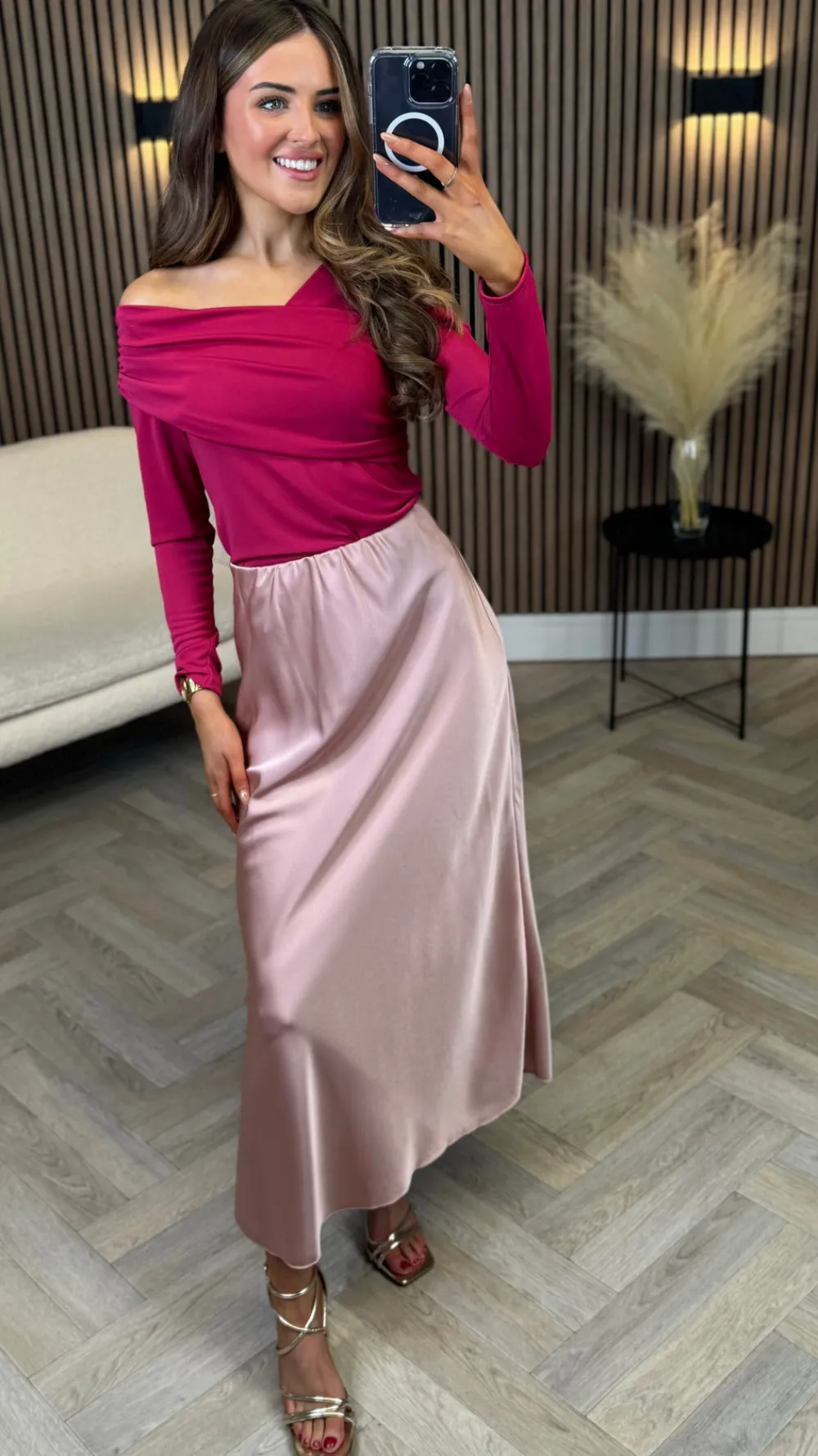 madison__fuchsia_draped_o_5.webp LORIANE Tops^Madison Fuchsia Draped One Shoulder Detail Top