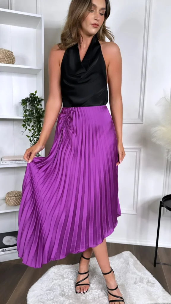 LILY ROSE BY FJ Skirts & Shorts^Maelle Purple Pleated Ruched Detail Midi Skirt