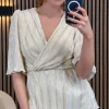 GIRL IN MIND Tops^Maisie White & Gold Metallic Top