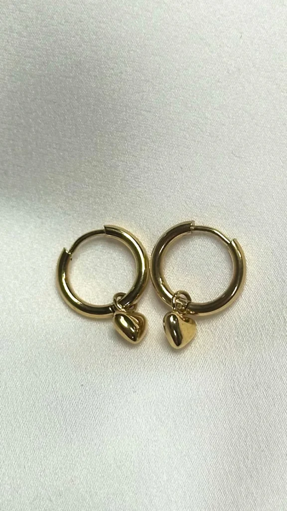 EMILY Jewellery^Mara Gold Heart Design Hoop Stainless Steel Earrings