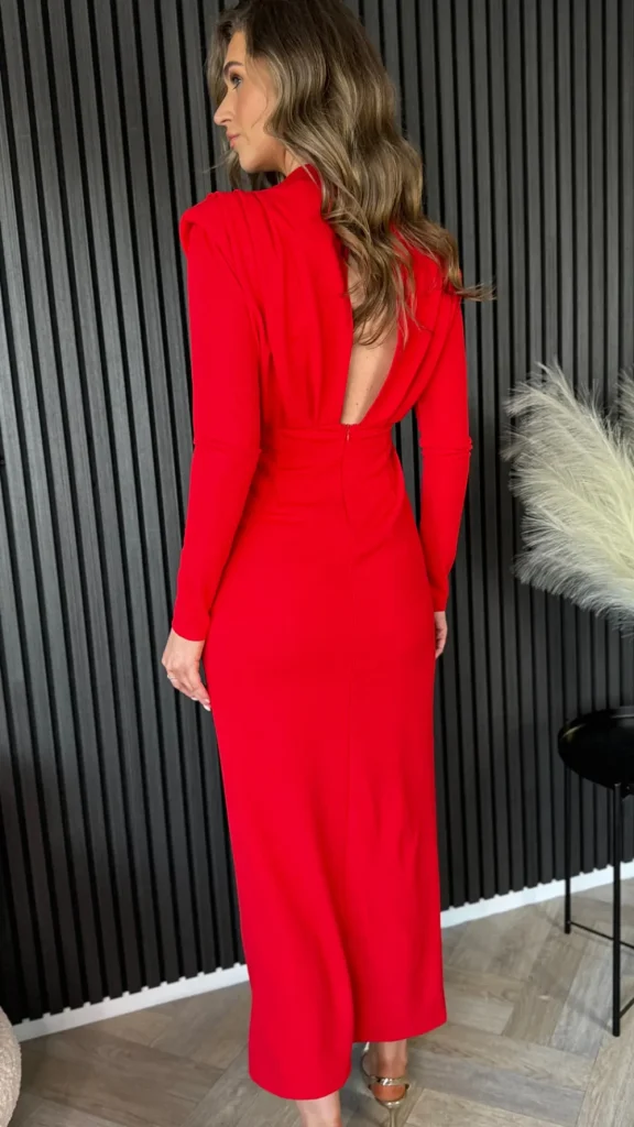 COPPEROSE Going Out Dresses | Occasion Dresses^Marcie Red High Neck Open Back Midi Dress