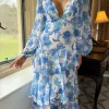 CANDICE FAIRE Going Out Dresses | Occasion Dresses^Mariah Blue Floral Tie Back Long Sleeve Tiered Maxi Dress