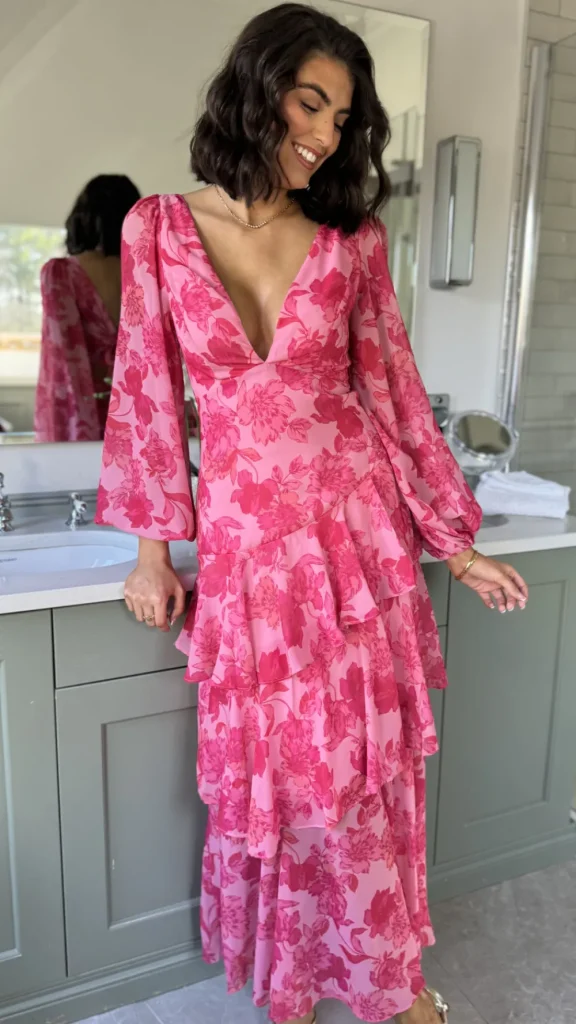 CANDICE FAIRE Going Out Dresses | Occasion Dresses^Mariah Pink Floral Tie Back Long Sleeve Tiered Maxi Dress