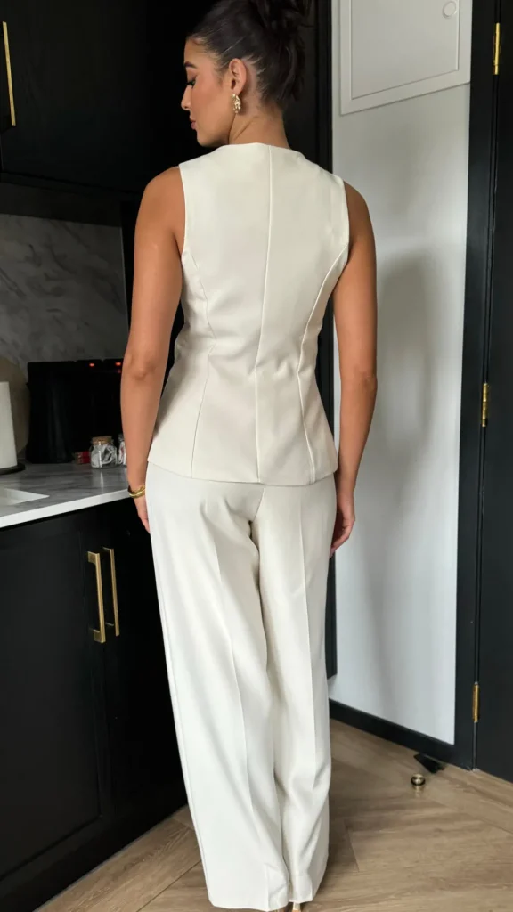 COPPEROSE Trousers | Co-ords^Mariana Beige Straight Leg Trousers & Waistcoat Co Ord