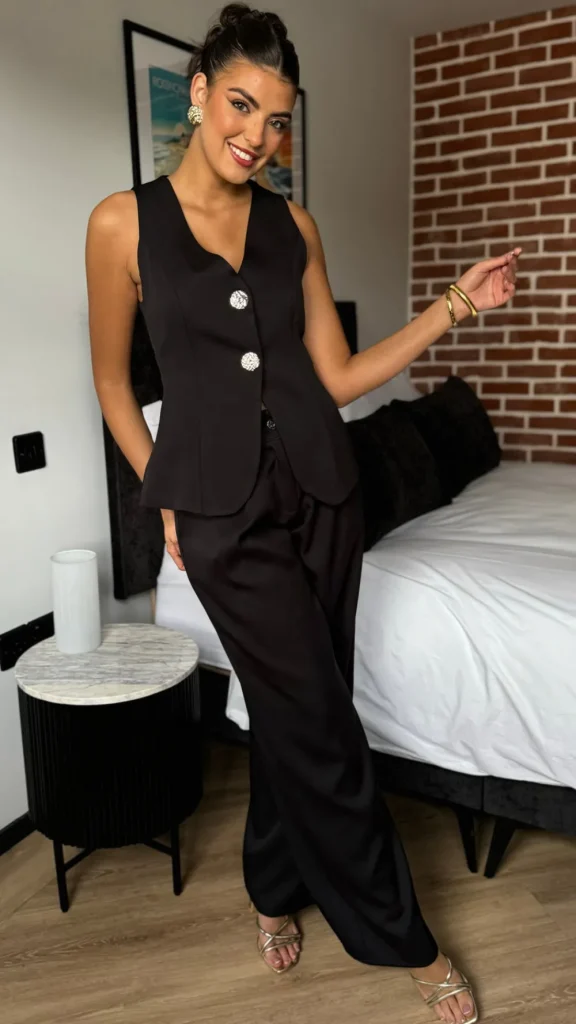 COPPEROSE Trousers | Co-ords^Mariana Black Straight Leg Trousers & Waistcoat Co Ord