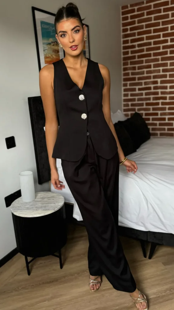 COPPEROSE Trousers | Co-ords^Mariana Black Straight Leg Trousers & Waistcoat Co Ord