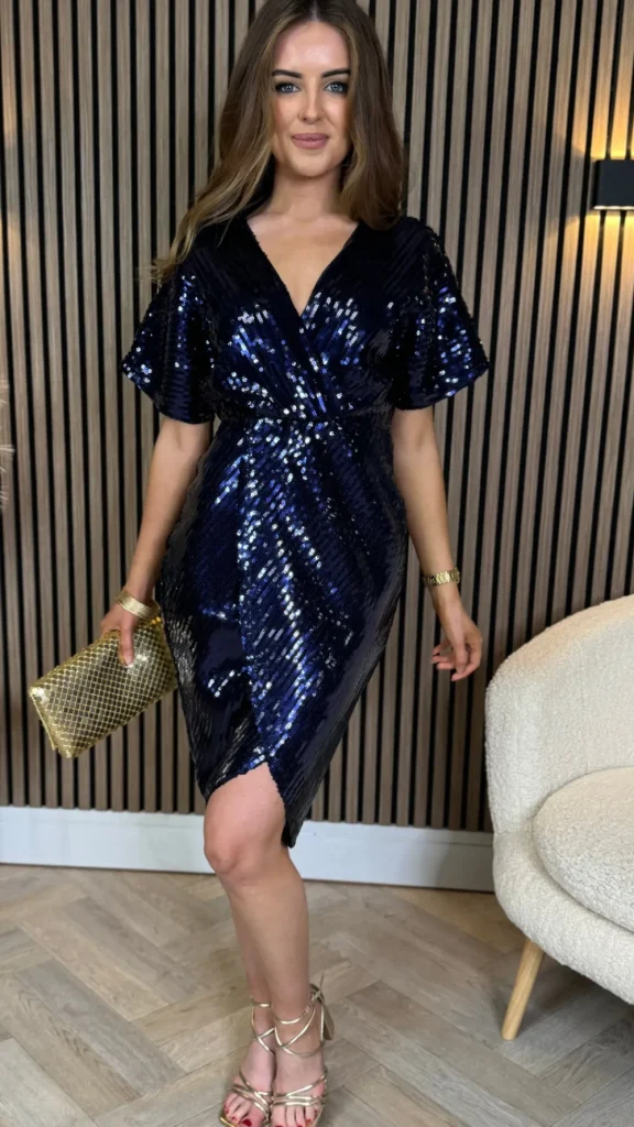 GIRL IN MIND Going Out Dresses | Occasion Dresses^Marianna Navy Sequin Wrap Detail Midi Dress