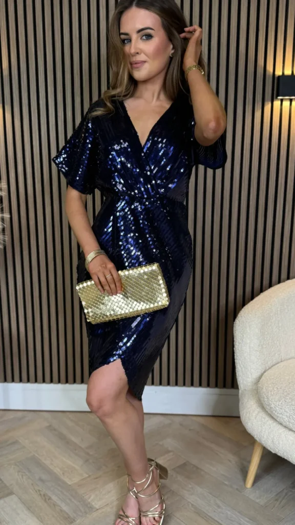 GIRL IN MIND Going Out Dresses | Occasion Dresses^Marianna Navy Sequin Wrap Detail Midi Dress