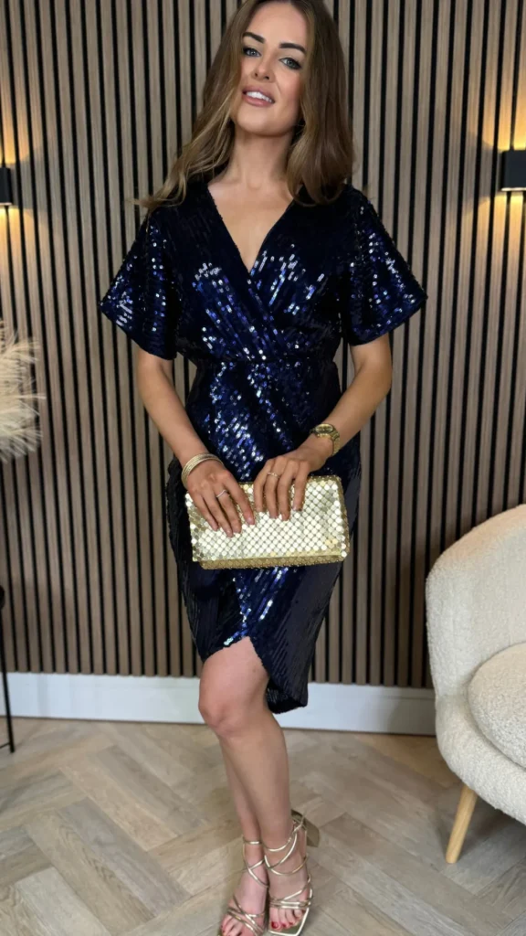 GIRL IN MIND Going Out Dresses | Occasion Dresses^Marianna Navy Sequin Wrap Detail Midi Dress