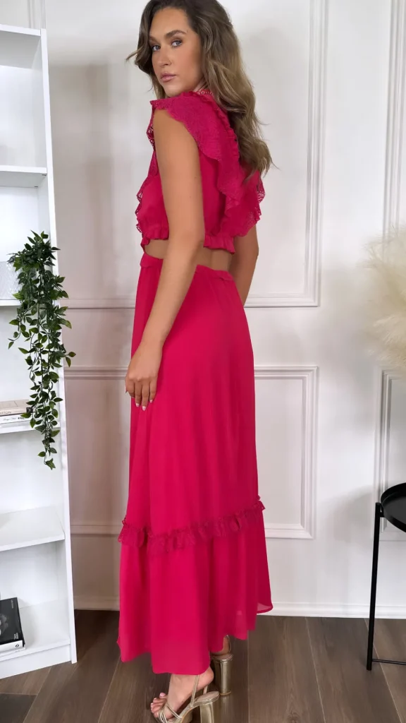 FLAM MODE Going Out Dresses | Occasion Dresses^Marietta Fuchsia Frill Detail Cut Out Midaxi Dress