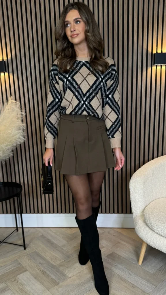 FEELKOO Skirts & Shorts^Mariette Chocolate Brown Pleated Detail Mini Skirt