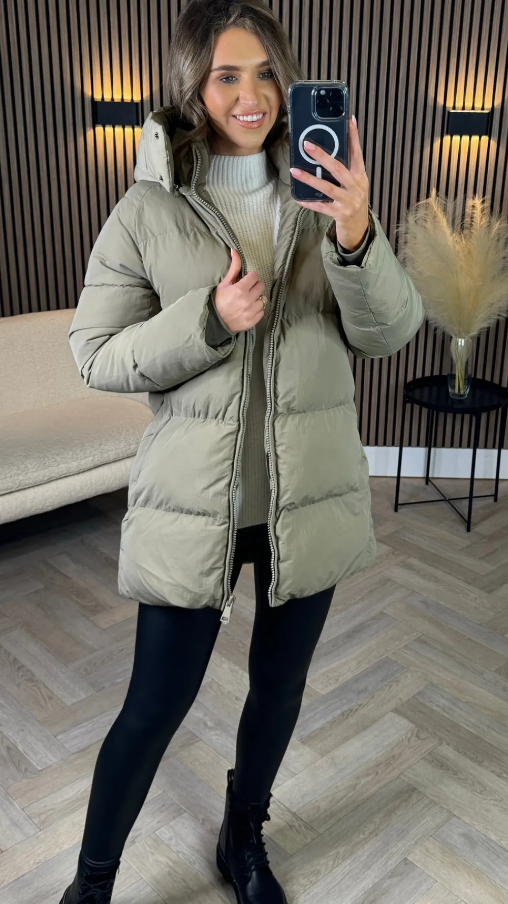 marissa_khaki_hooded_puff_0.webp COPPEROSE Coats & Jackets^Marissa Khaki Hooded Puffer Coat