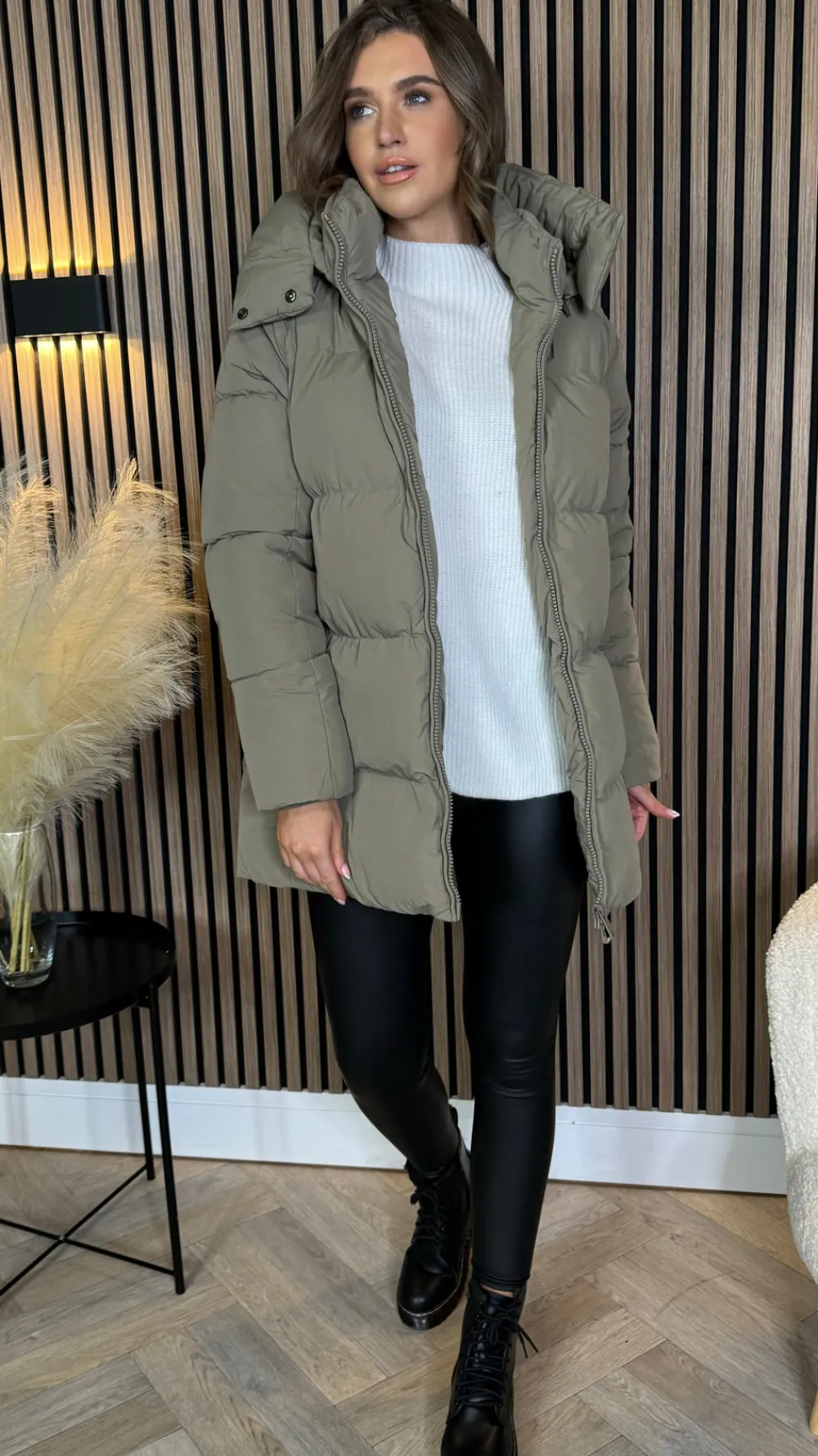 marissa_khaki_hooded_puff_2.webp COPPEROSE Coats & Jackets^Marissa Khaki Hooded Puffer Coat