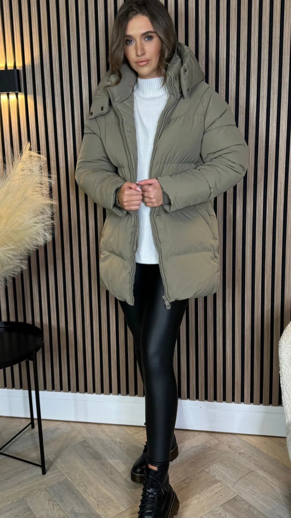marissa_khaki_hooded_puff_3.webp COPPEROSE Coats & Jackets^Marissa Khaki Hooded Puffer Coat