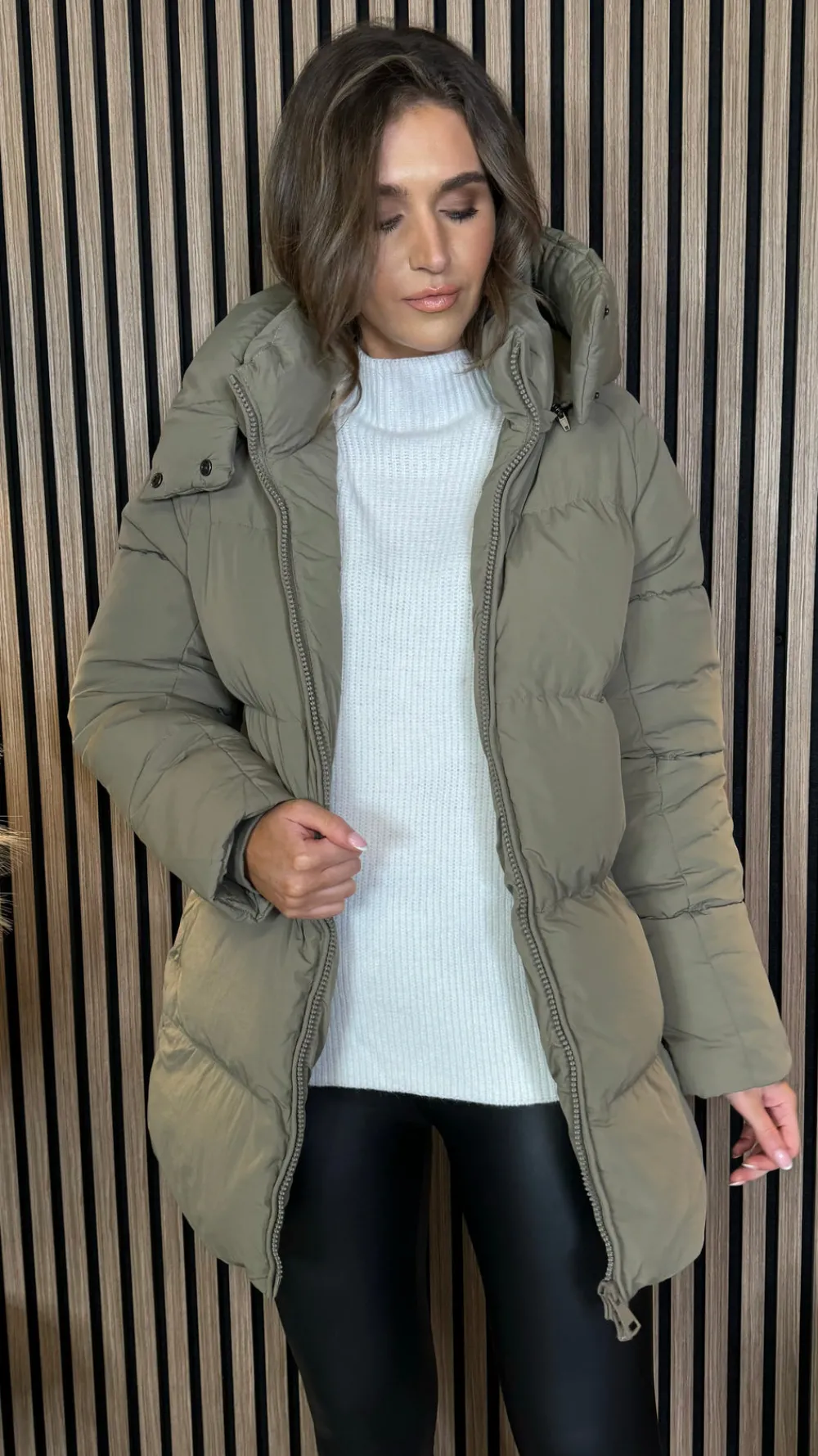marissa_khaki_hooded_puff_4.webp COPPEROSE Coats & Jackets^Marissa Khaki Hooded Puffer Coat
