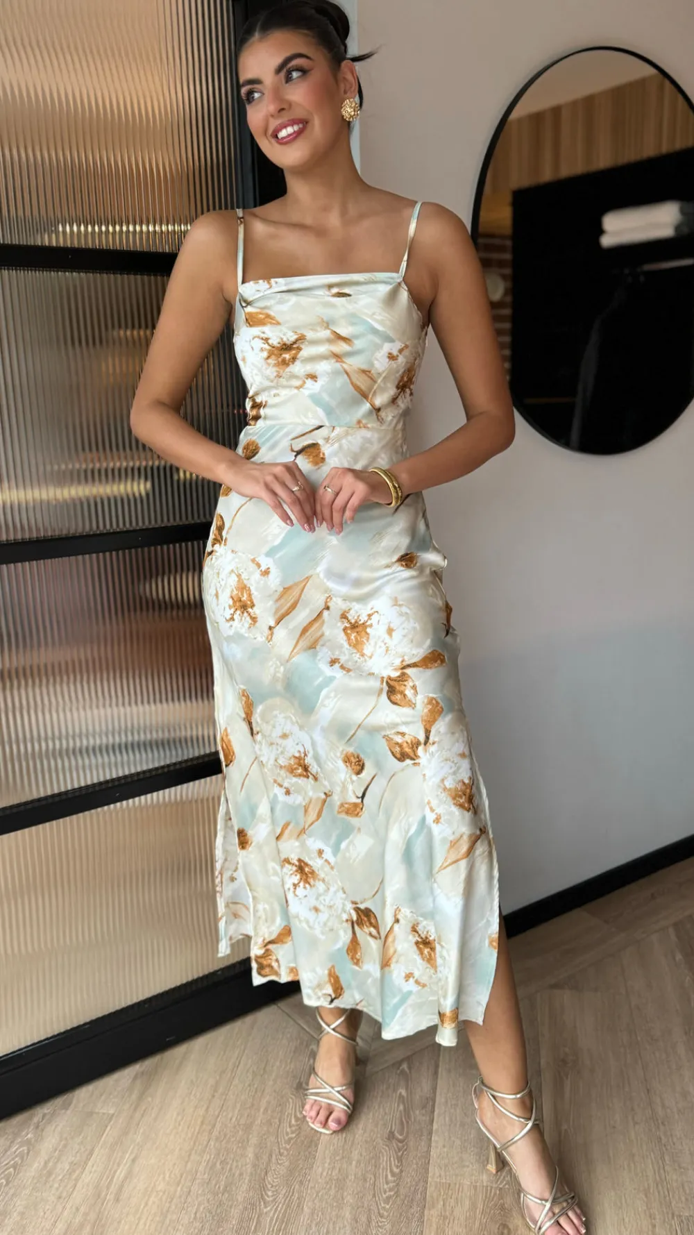 martina_light_green_multi_2.webp AX PARIS Going Out Dresses | Occasion Dresses^Martina Light Green Multi Blossom Print Strappy Slip Midi Dress