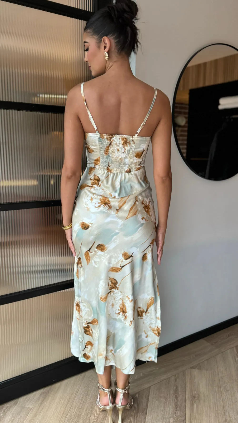 martina_light_green_multi_5.webp AX PARIS Going Out Dresses | Occasion Dresses^Martina Light Green Multi Blossom Print Strappy Slip Midi Dress