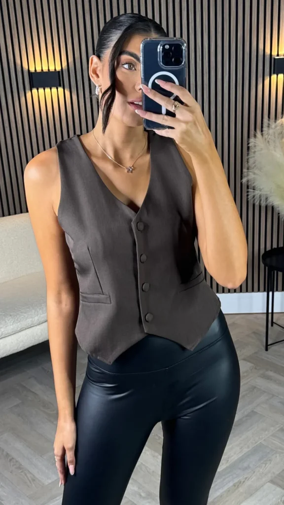 SEVEN SEPT Tops^Maude Chocolate Brown Button Down Waistcoat