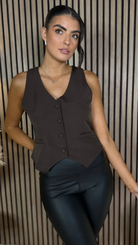 SEVEN SEPT Tops^Maude Chocolate Brown Button Down Waistcoat