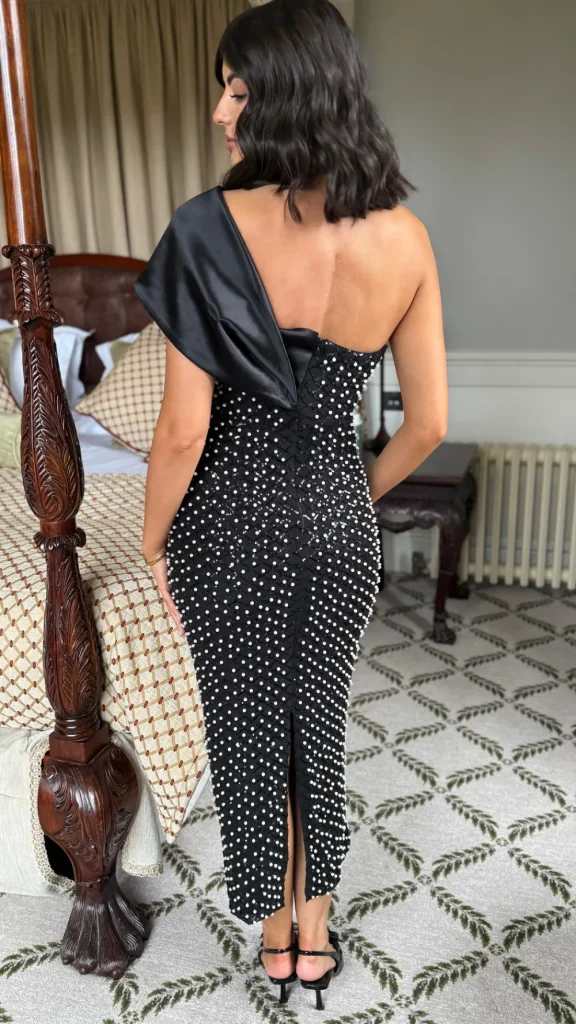 FP & CO Going Out Dresses | Occasion Dresses^Maybelle Black Large Bow Detail One Shoulder Embellished Midi Dress
