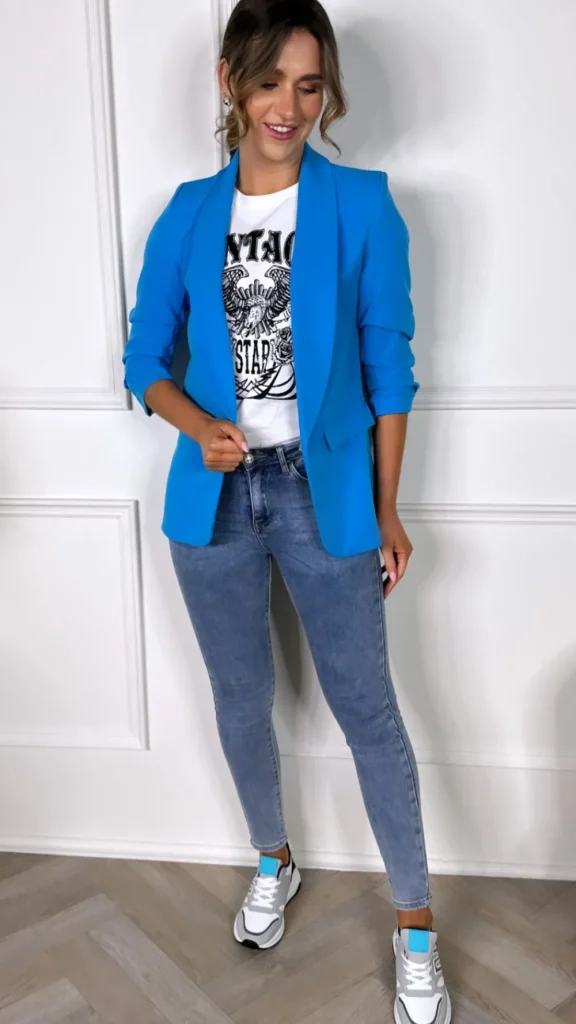 MISS LINDA Blazers^McKinley Bright Blue Ruched Sleeve Blazer