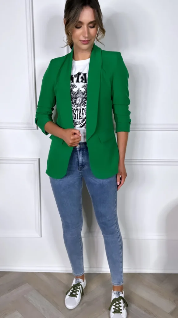 MISS LINDA Blazers^McKinley Bright Green Ruched Sleeve Blazer