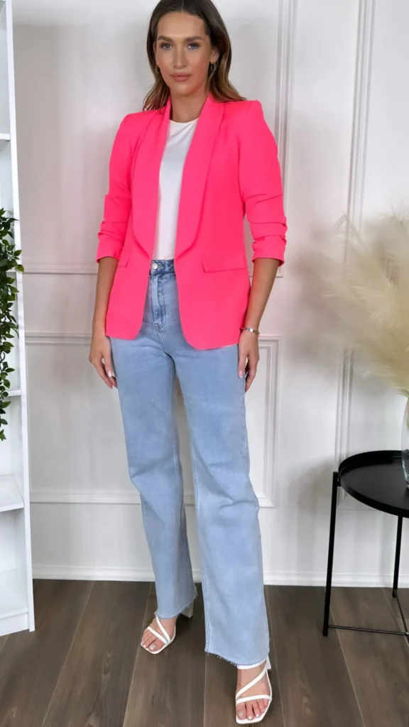 MISS LINDA Blazers^McKinley Bright Pink Ruched Sleeve Blazer
