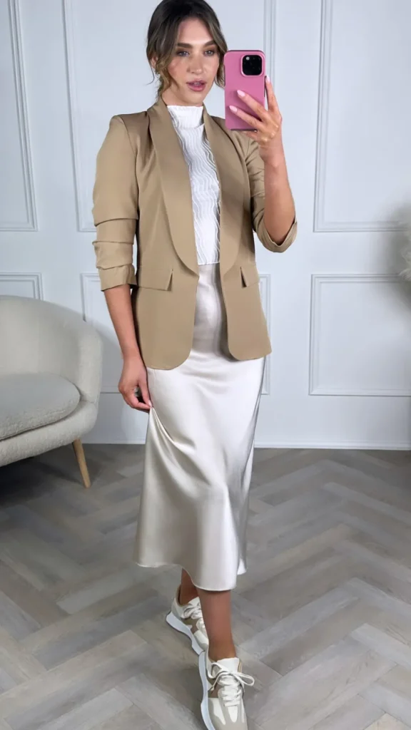 MISS LINDA Blazers^McKinley Camel Ruched Sleeve Blazer