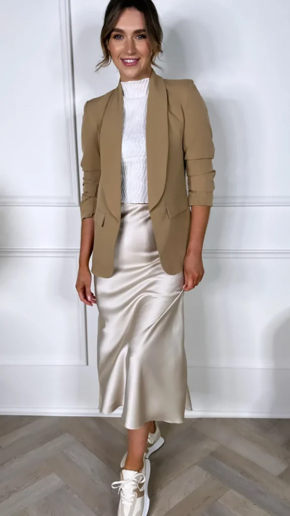 MISS LINDA Blazers^McKinley Camel Ruched Sleeve Blazer