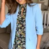 MISS LINDA Blazers^McKinley Light Blue Ruched Sleeve Blazer