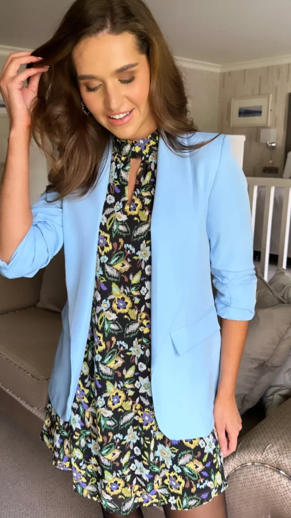 MISS LINDA Blazers^McKinley Light Blue Ruched Sleeve Blazer