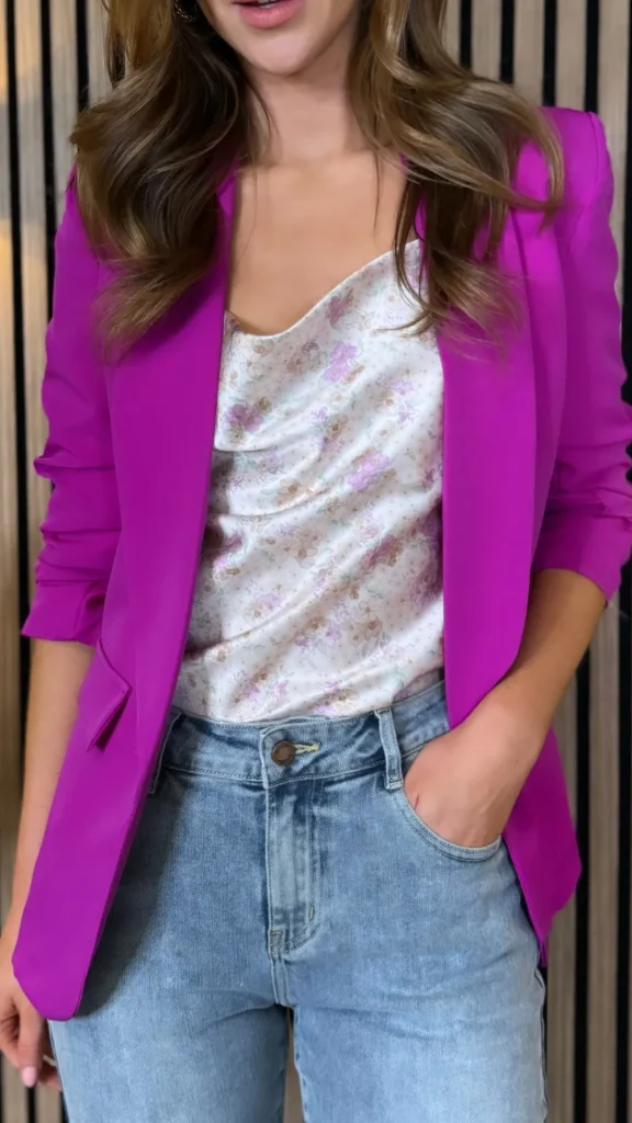 MISS LINDA Blazers^McKinley Magenta Ruched Sleeve Blazer