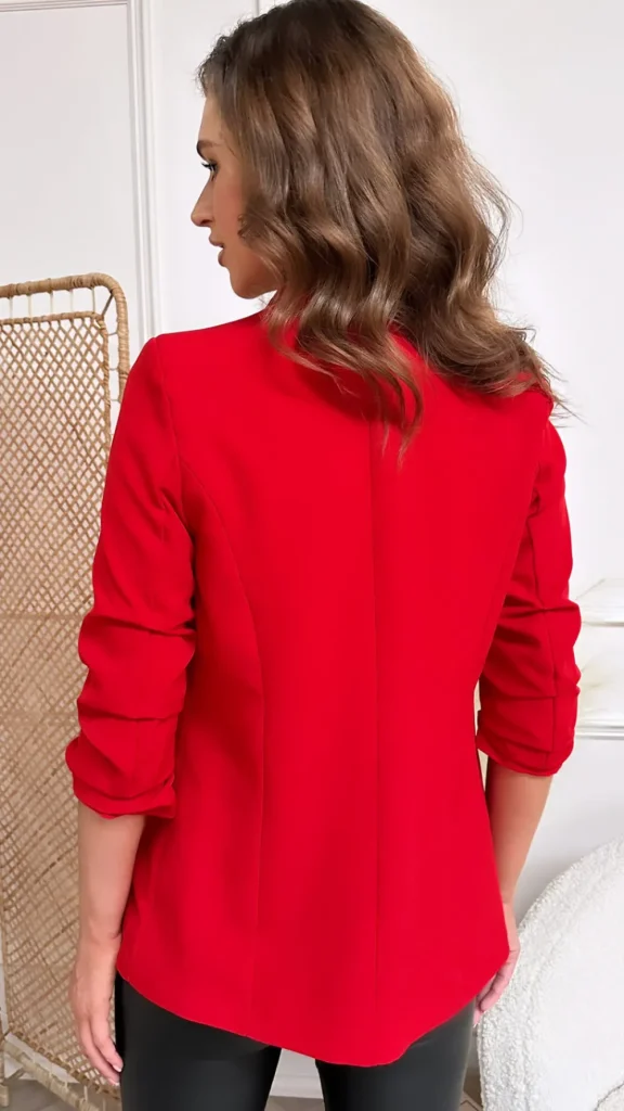 MISS LINDA Blazers^Mckinley Red Ruched Sleeve Blazer